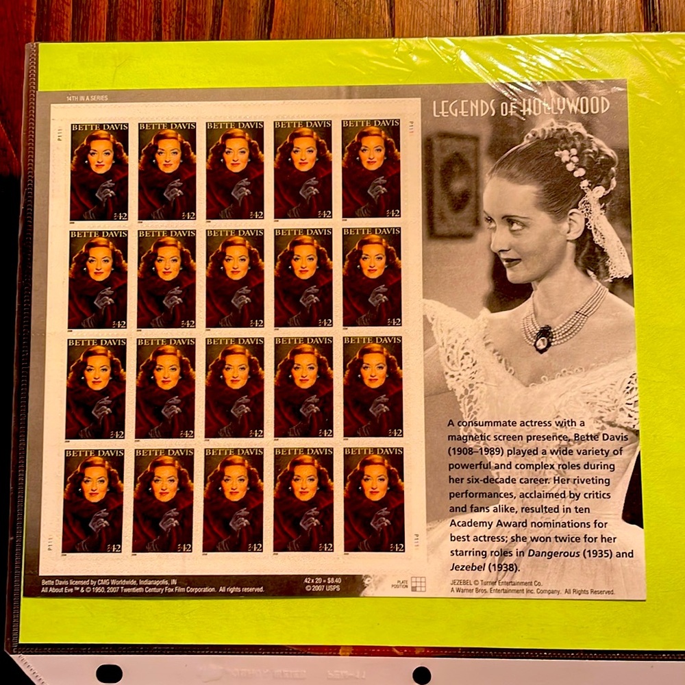 Bette Davis “Legends of Hollywood” stamps.